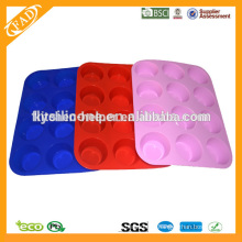 Estándar de la FDA 12 tazas forma redonda muffin molde de silicona